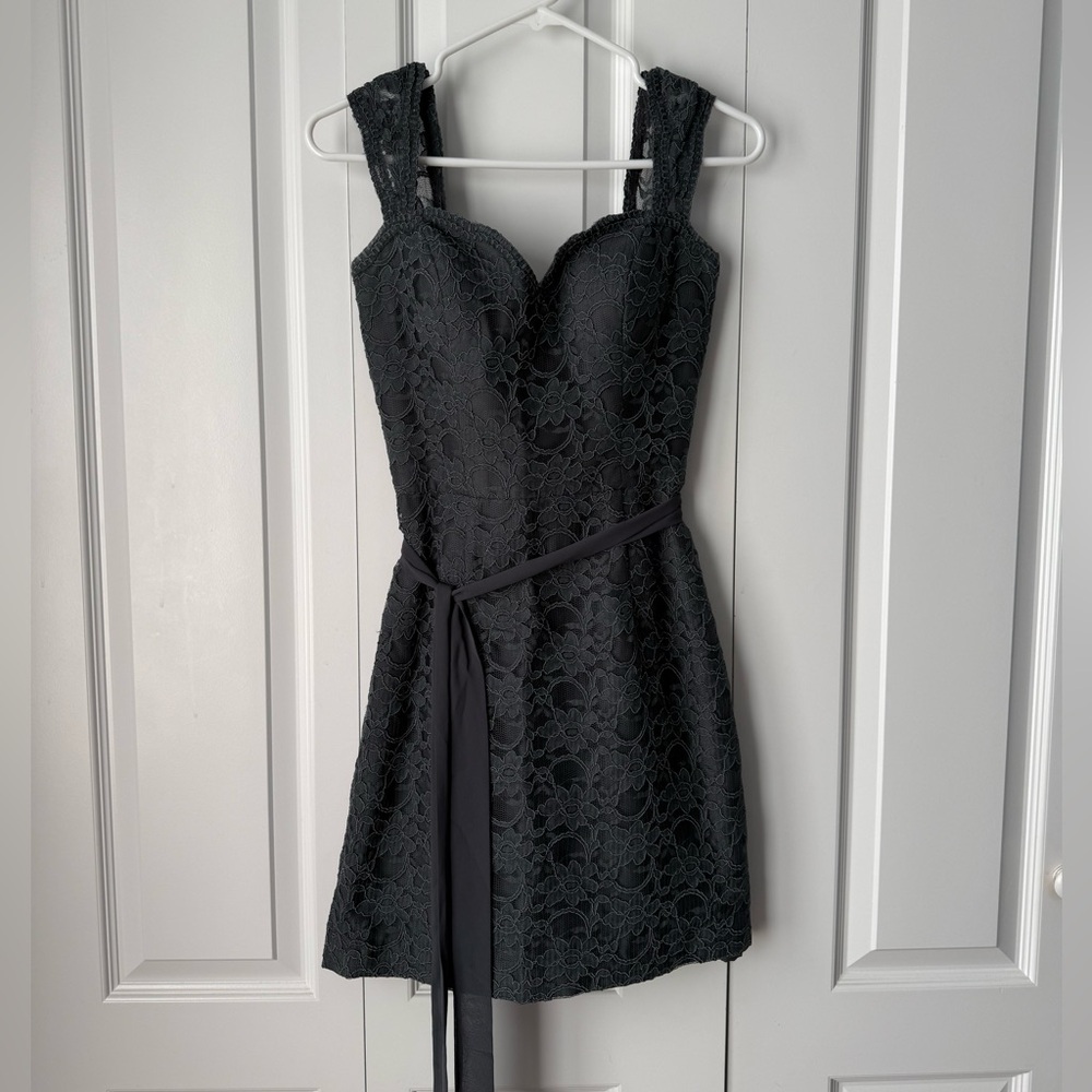 Dark Gray Lace Sleeveless Mini Dress